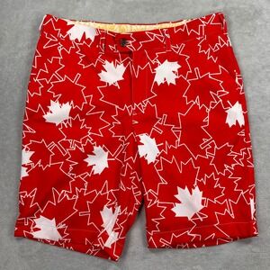 Loudmouth Golf Shorts Men 34 Red White Maple Leaf O Canada Patriotic Flat Front